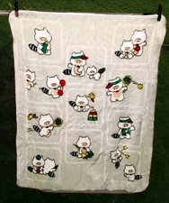 Vintage Manterol Bayer Whimsical Cute Racoons Fleece Throw Blanket 