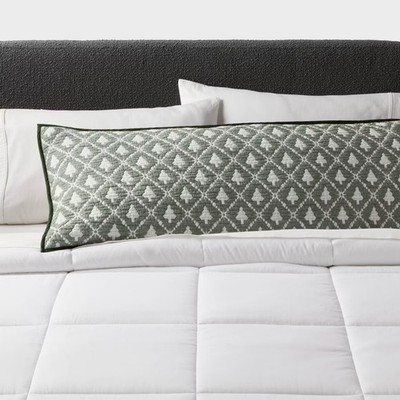 NEW Threshold Body Pillow Cover Reversible Matelasse Green Tree Forest