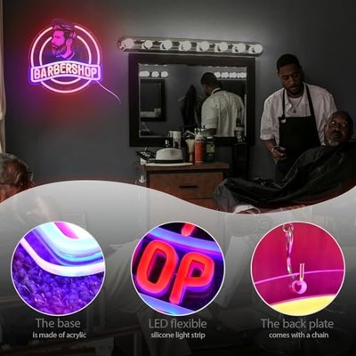 Barbershop Neon Sign, Barber Accessories LED Sign for Wall Decor