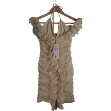 Oh Polly Ruffle Mini Dress UK 8 Beige Womenswear Halterneck Party Tags Preloved