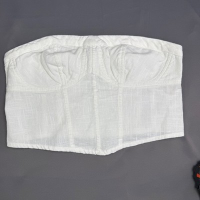 Free People White Cotton Corset Tube Top Smocked Strapless S BOHO CHIC Fairy