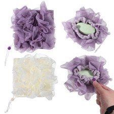 2Pcs 2 in 1 Loofah Washcloth Combo, Soap 1 Count Pack of 2 , Beige/Purple