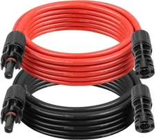 Solar Extension Cable 8AWG 15FT 2-Pack (Red + Black), PV Wire with Male/Female S