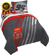 Disney Pixar Cars 7 Piece Queen Bed Set Lightning McQueen Comforter Sheet Set
