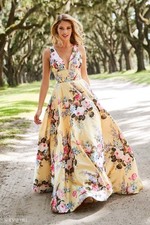 Sherri Hill 52909 Satin Pastel Yellow Floral Prom Dress Size 4