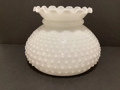 Vintage White Milk Glass Hobnail 7” Student Oil Lamp Shade Farmhouse Cottage