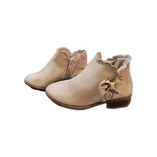 Jumping Beans Ankle Boots Techno Rose Gold Zip Bow Toddler Girl 11T