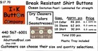 Dry Cleaners and Seamstresses -Imitation Ocean Pearl Buttons - Break Resistant