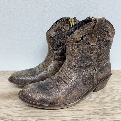 Steven by Steve Madden Vestted Cowboy Boots Size 6.5 Distressed Brown Leather - Picture 2 of 11