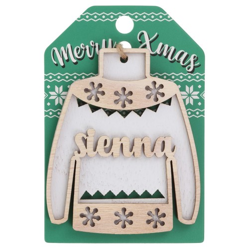 Christmas Jumper Wooden Tree Decoration Personalised Bauble Xmas Red Green White - Picture 178 of 199