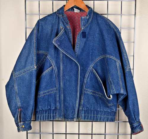 Vintage Jordache Jean Jacket Size M 80s Blue Lined Batwing Sleeve Made USA - Picture 13 of 14