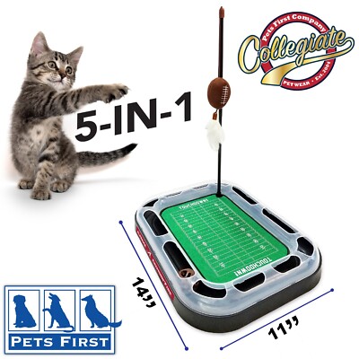 Pets First NCAA Football Field Cat Scratching Toy 6-in-1 Toy with Wand Teaser