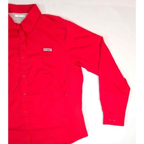 Columbia PFG Omni-Shade Women's 1X Hot Pink Vented Roll-Tab Shirt - Picture 6 of 9