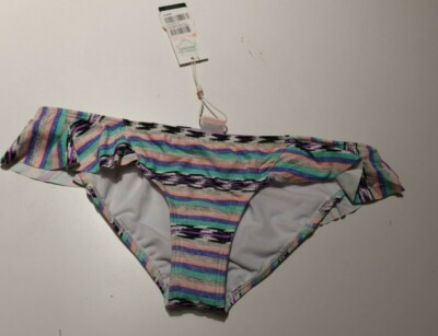 NEW BILLABONG ISLA WHITE PRINT HIPSTER FRILL BIKINI PANT SIZE 10 RRP $39.99