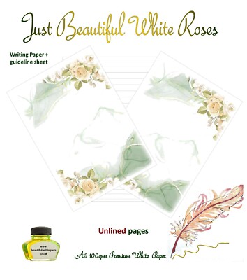 Just Beautiful White Roses A5 100 g/m² Premium Schreibpapier (Umschläge optional)