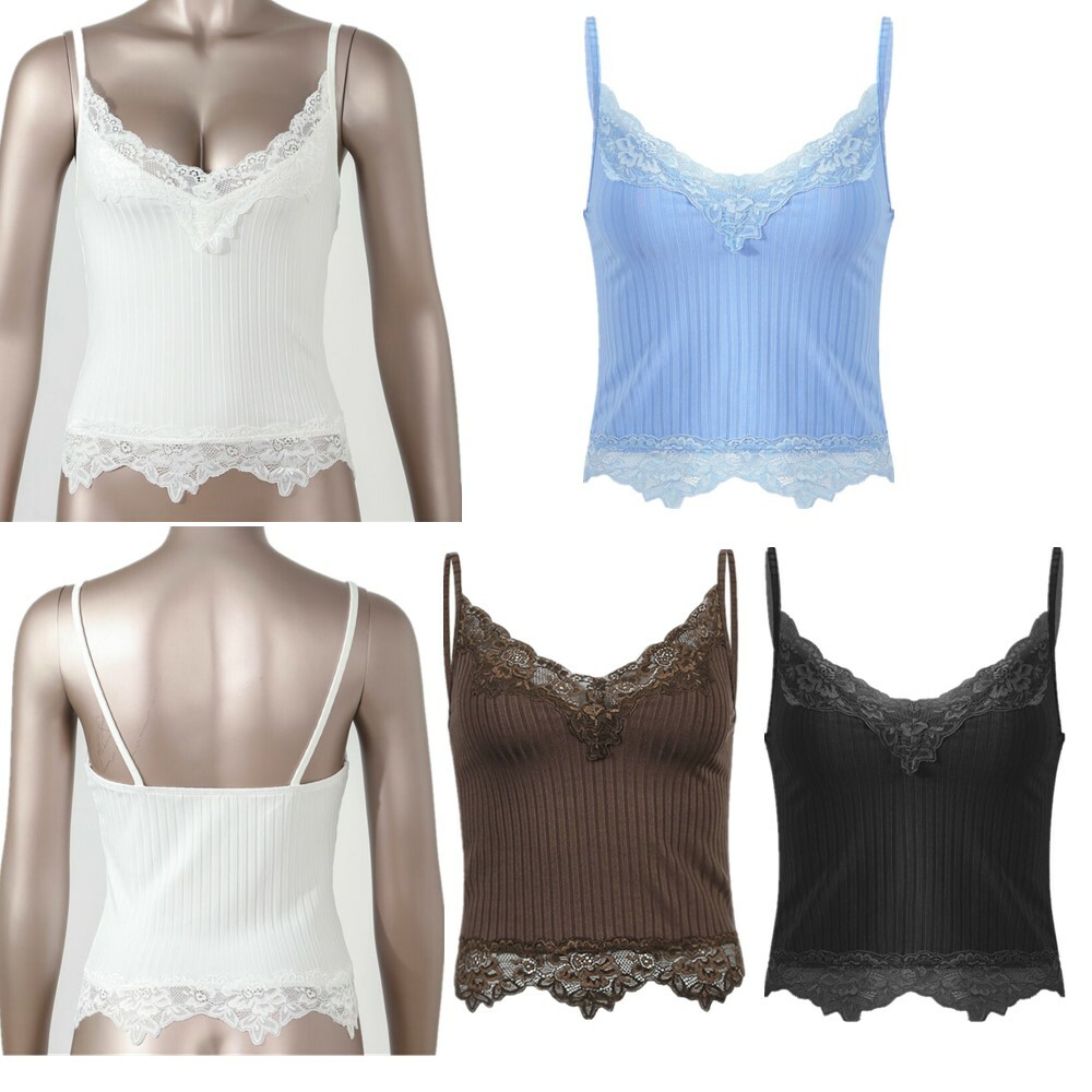 トップス fairy grunge White frill camisole Women Fairy Grunge Lace Cami Tank Top Sleeveless Ruffle Lace