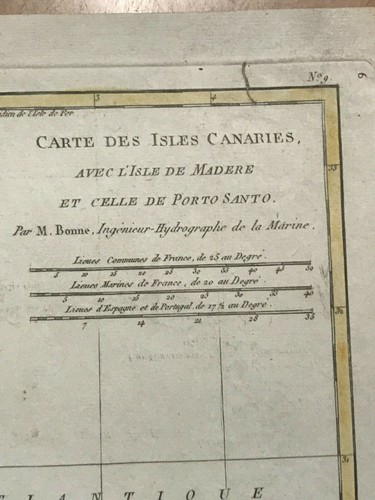 KANARISCHE INSELN MADEIRA 1780 RIGOBERT BONNE ANTIKE KARTE IN FARBEN 18. JAHRHUNDERT - Bild 2 von 9