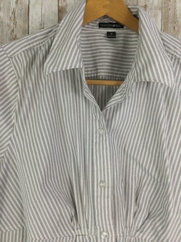 Fashion Bug white Gray striped long sleeves stretch buttoned down top 1X longer - Picture 2 of 3