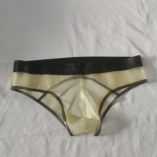 Men Latex Briefs Transparent with Transparent Black Open Hip Shorts Underwear US
