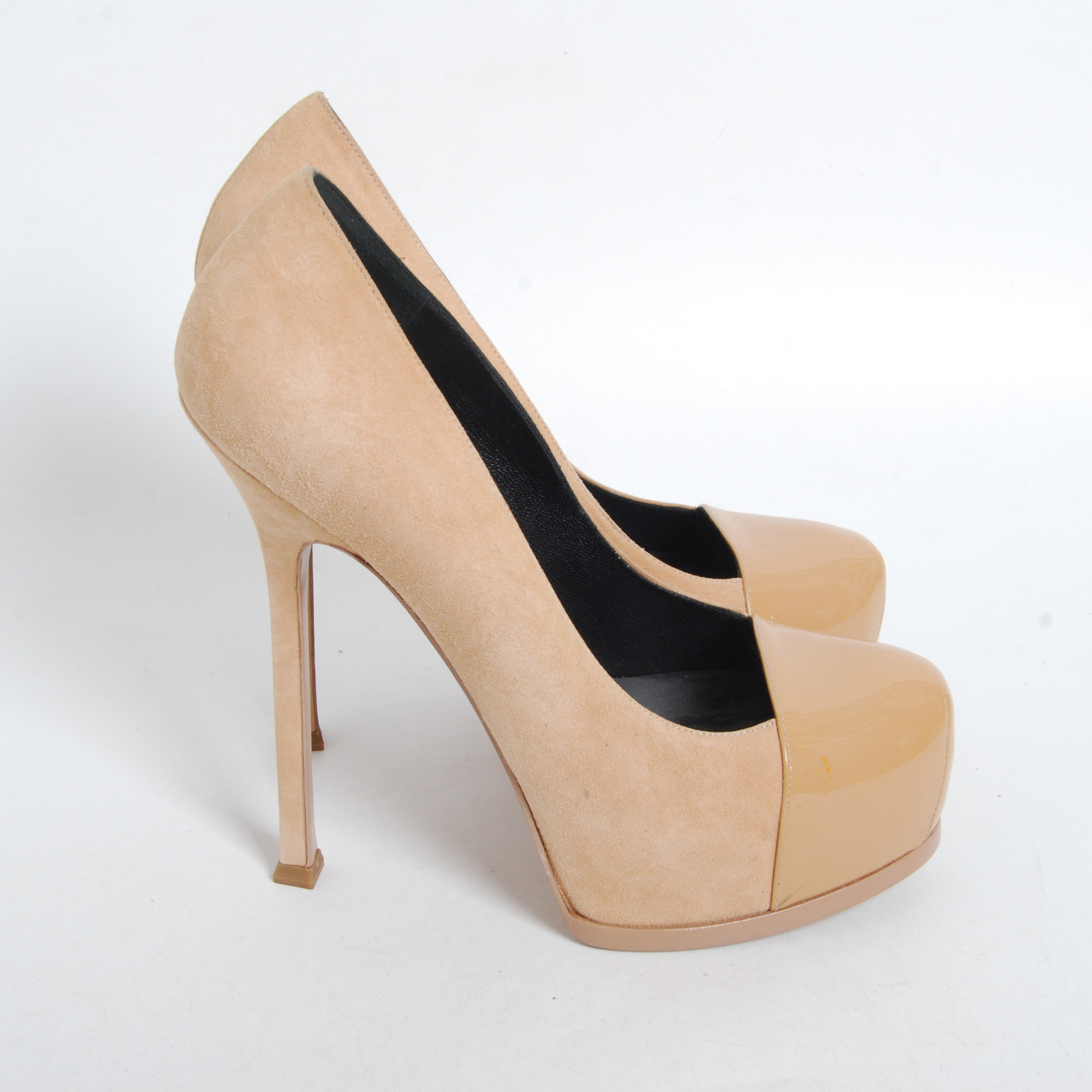 Scarpe décolleté Yves Saint Laurent donna beige pelle scamosciata tacco alto a stiletto EU 38