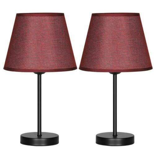 Set of 2 Modern Table Lamps Red Light Shade Nightstand Lamp for Bedroom Office
