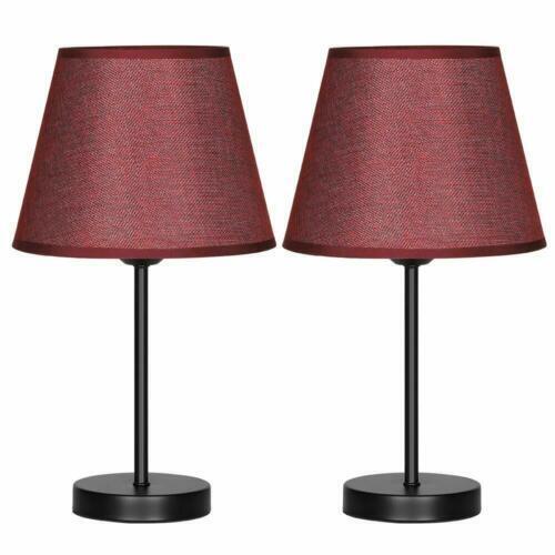 Set of 2 Modern Table Lamps Red Light Shade Nightstand Lamp for Bedroom Office - Picture 1 of 8