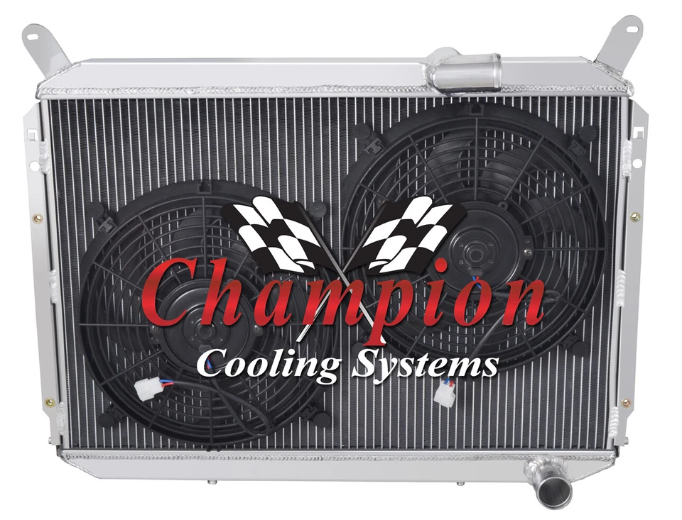 Radiador RR Champion 3 filas con 2 ventiladores de 12" para motor Nissan 300ZX V6 1984-1989 Foto 3 de 4