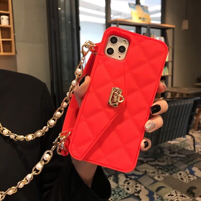 For iPhone 16 15 14 13 12Pro Max Crossbody Strap Handbag Purse Chain Wallet Case