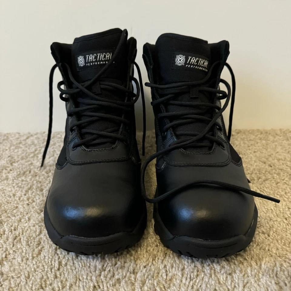 Tactical Performance Black Leather Steel Toe Combat Hiking Boot Shoes Men 8M - Image 3 of 4