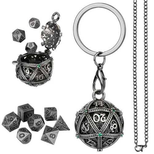 Micro dados de coleccionista RPG de metal 7 piezas con estuche de almacenamiento en forma de bola llavero - Imagen 10 de 16