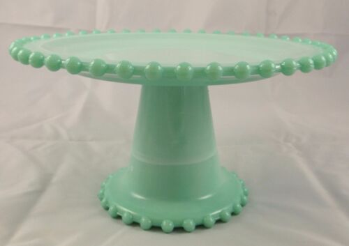 Jadite Green Marble Slag Glass Candlewick Pattern 7 7/8" Wide Jadeite Cake Plate - Picture 1 of 5