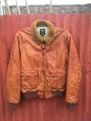 Rare Schott NYC brown bomber leather fur collar zip up Jacket