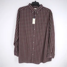 Dillard's Rowm Men's Long-Sleeve Shirt 2XT Wine Red Gray Check 100% Cotton NWT
