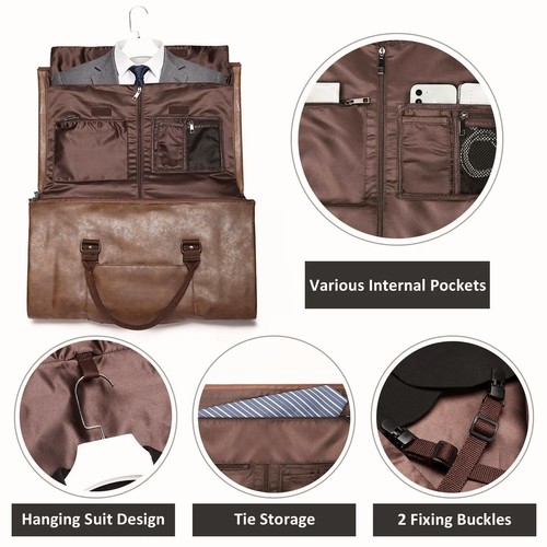 Carry on Garment Bags for Travel Leather Garment Duffle Bag Convertible Mens ... - Picture 11 of 13