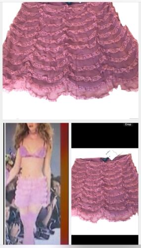 NWT Betsey Johnson Vintage Runway Size 8 Silk Mini Skirt Pink Mesh Ruffles - Picture 3 of 17