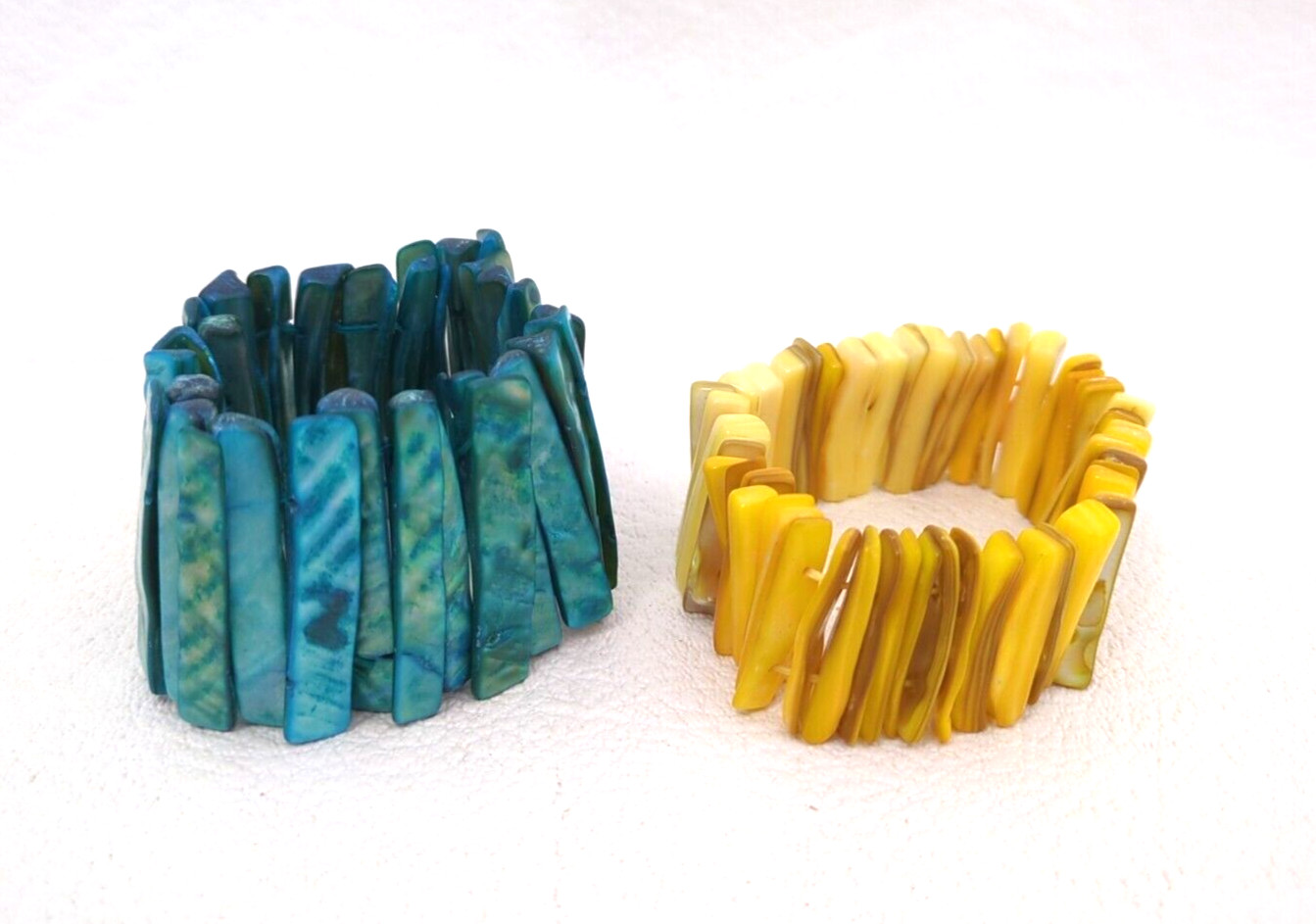 2 Shell Stretch Cuff Bracelets Iridescent Turquoi… - image 1