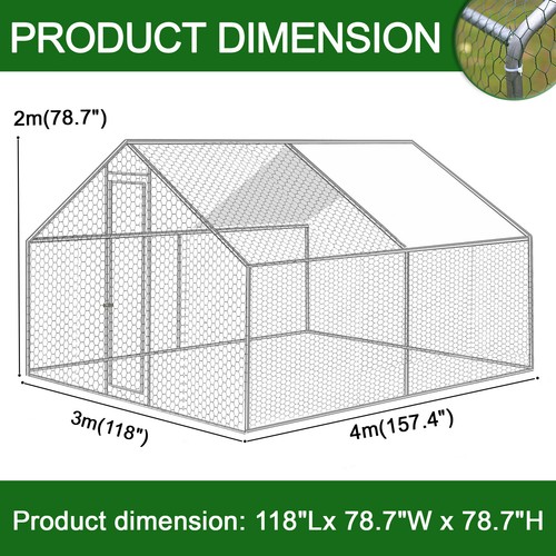 10x10 FT Chicken Run Walk in Coop for Poultry Dog Rabbit Hen Cage Pen Metal Door - Picture 16 of 34