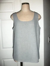 BETU Gray White Pinstripe 100% Polyester Scoop Neck Sleeveless Top - L