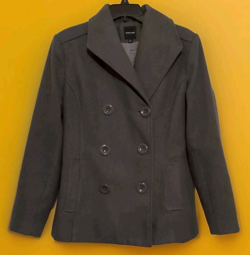 Winter Pea Coat Rampage Double Breasted Gray Collared Lined Pockets Thigh Length