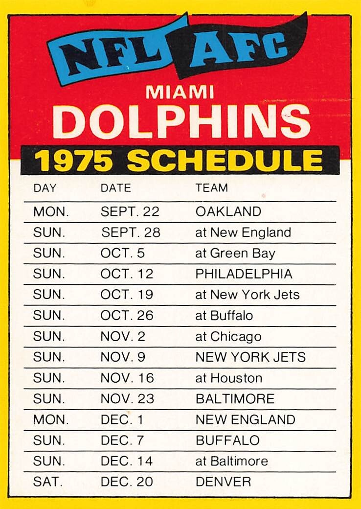 MIAMI DOLPHINS 1975 TOPPS TEAM CHECKLIST HAND CUT