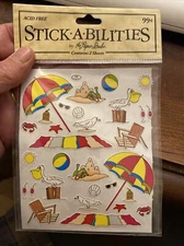  STICK-A-BILITIES: 2003 Beach Umbrella Pelican Birds Crabs Sand NEW stickers 