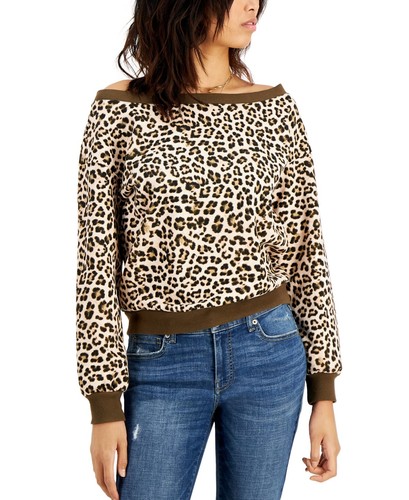 MSRP $60 Inc Leopard Print Off-The-Shoulder Sweatshirt Copper Size Large - 第 1/1 張圖片