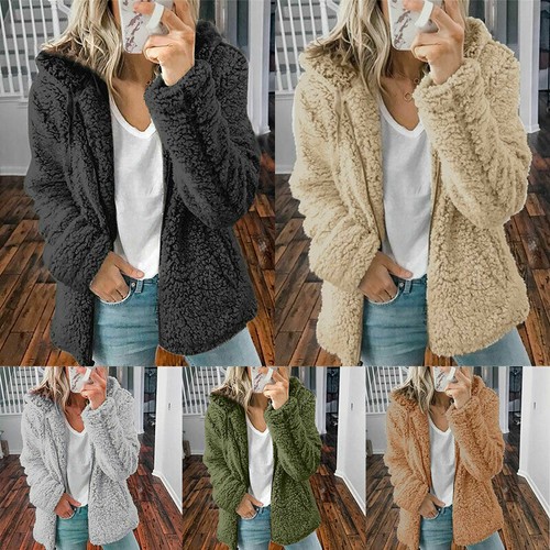 Damen Langärmelig Teddy Warm Jacke Zip Sweatshirt Mantel Outwearlinie Übergröß ⊿ - Bild 6 von 19