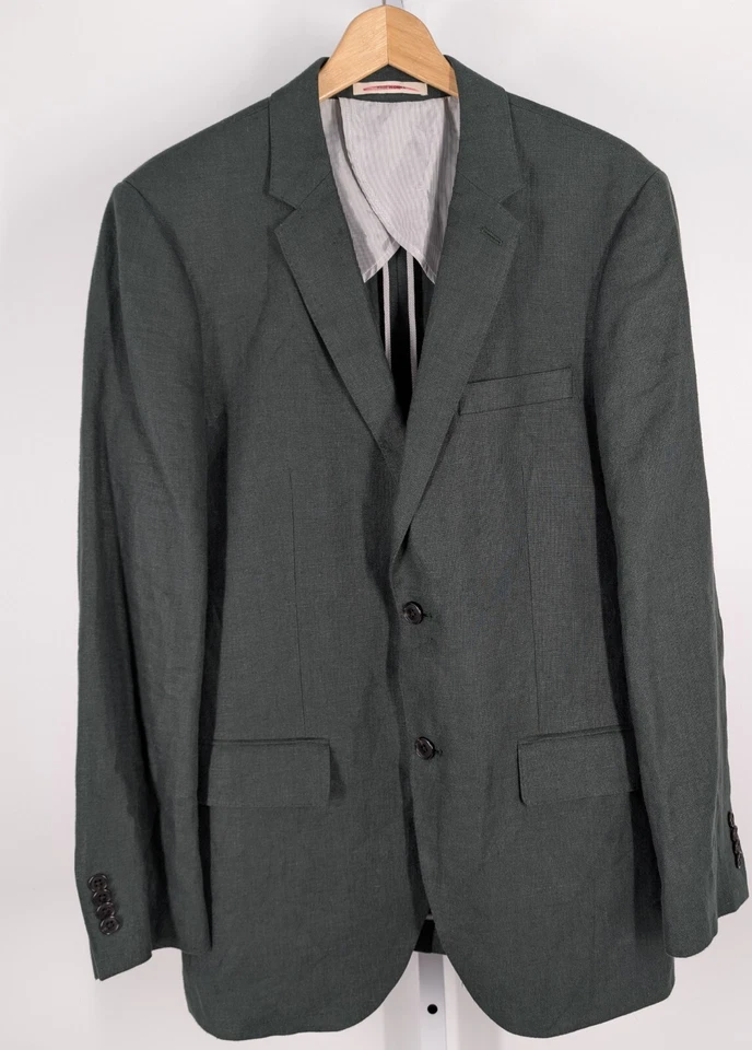 Club Monaco Grant Fit 样品深绿色染料亚麻西装外套夹克 40R $398 — 第 3/4 张图片