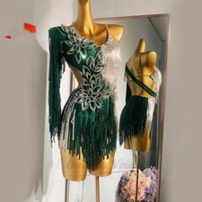 Latin Dance Dress Women Single Sleeves Rumba Chacha Tango Skirt Fringe Dress