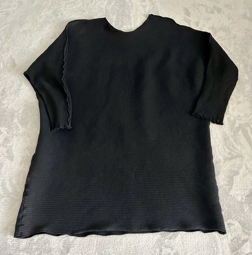 Vtg 90s GARB Tunic Top Womens S Black Ribbed Oversized Lettuce Hem Witchy Grunge - 第 1/8 張圖片