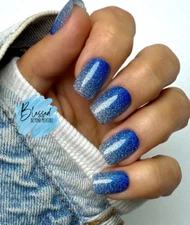 Red Aspen Press On Nail~New~Happy Hillary~ACRYLIC~ Blue ~Ombre~Short ~Square