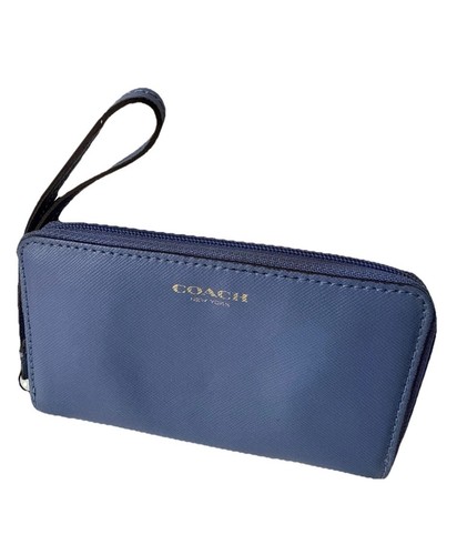 Coach Zip Around Wallet Wristlet Pouch Case Purple / Blue Crossgrain Leather - Picture 1 of 9