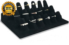 18 Fingers Ring Display Black Velvet 3 Step Ring Stand for Showcase Jewelry