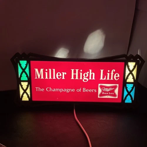 Vintage 1960s Miller High Life Beer Sign Champagne of Beers Lighted Tested